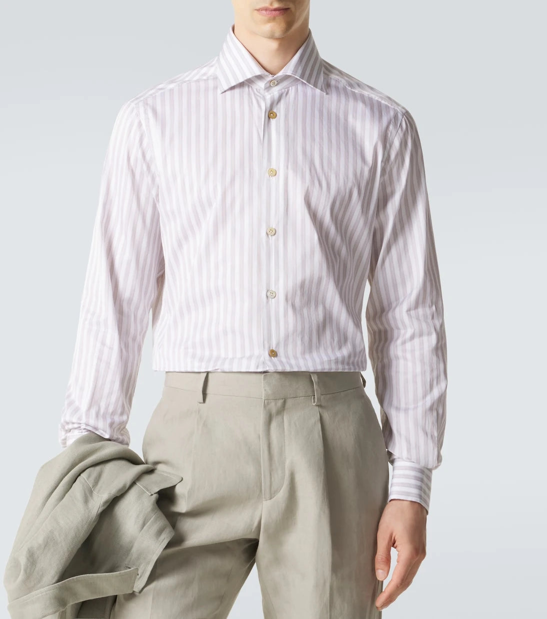 Kiton - قميص بوبلين قطني مخطط