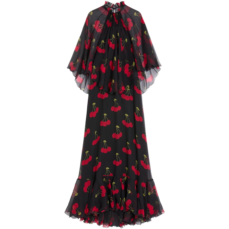 Valentino Black Silk Cherryfic Maxi Dress