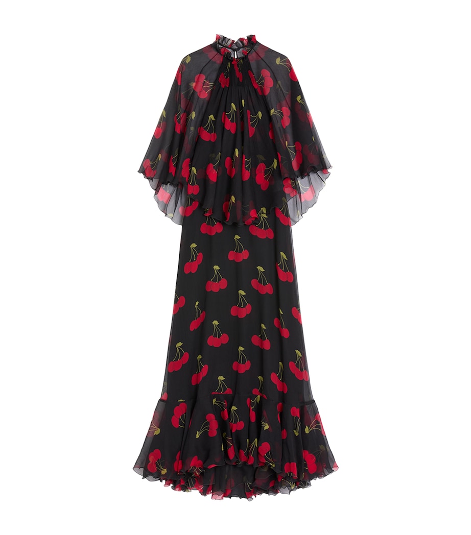Valentino Black Silk Cherryfic Maxi Dress
