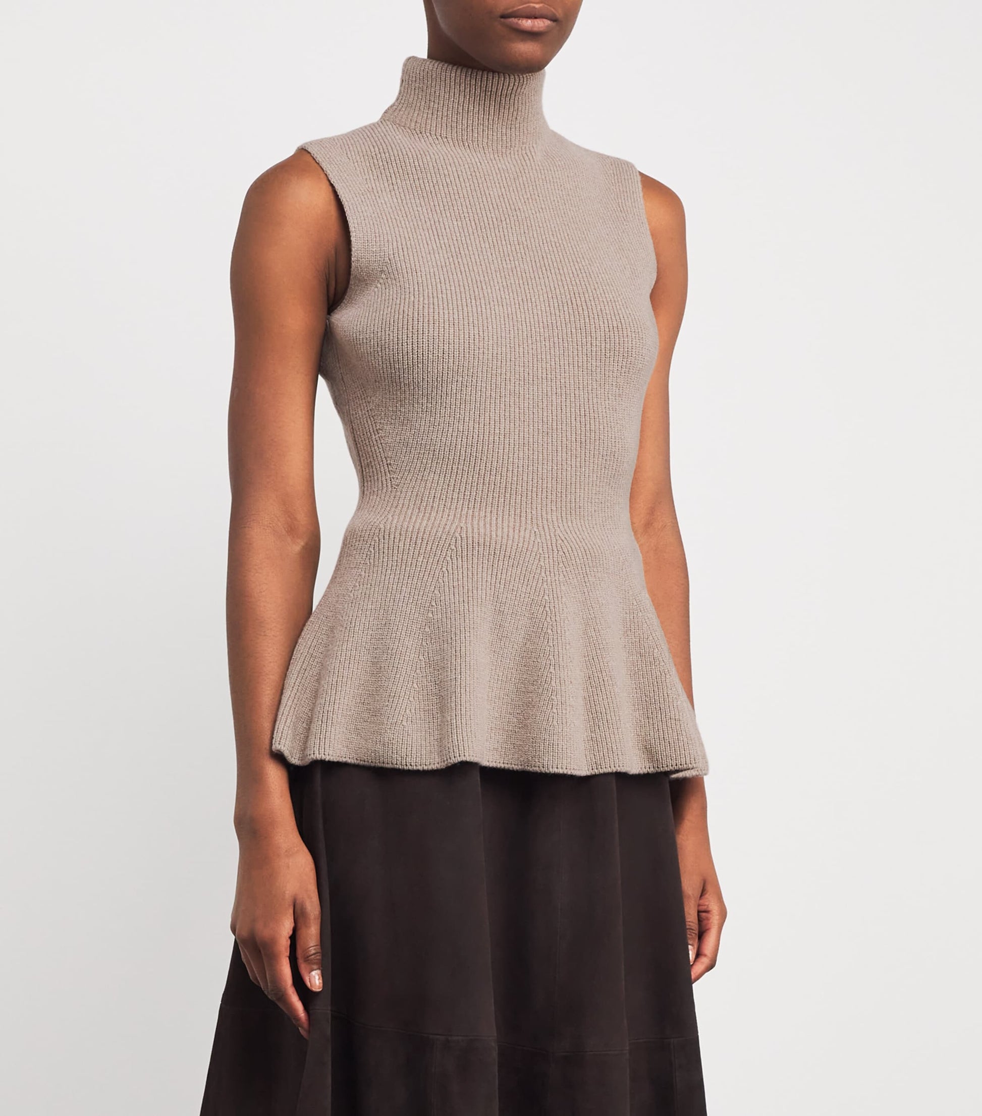 Róhe Black Wool-Cashmere Sleeveless Peplum Top