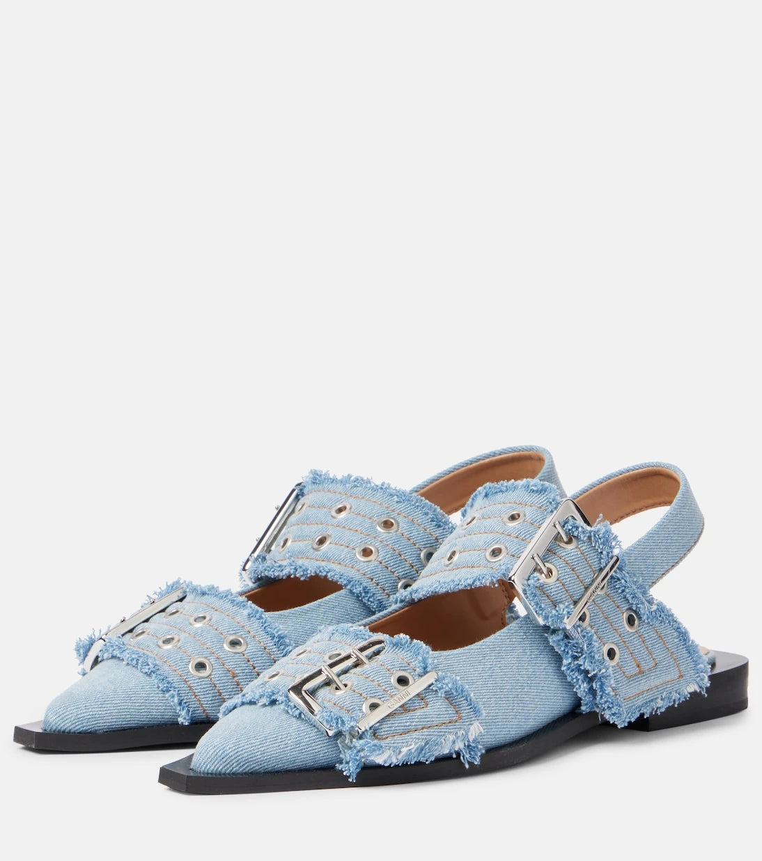 Ganni - Feminine Buckle denim ballet flats