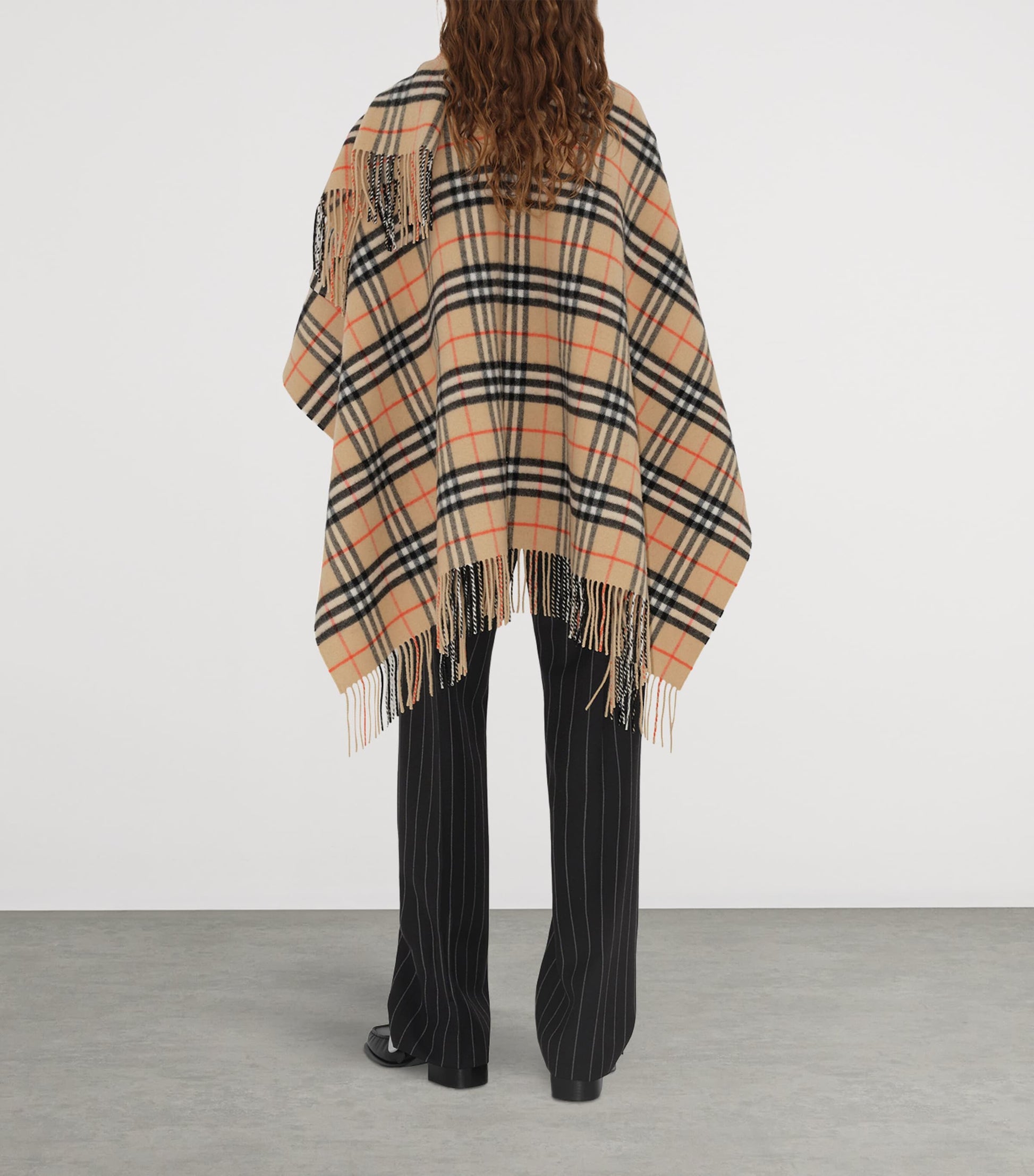 Beige Wool-Cashmere Check Cape