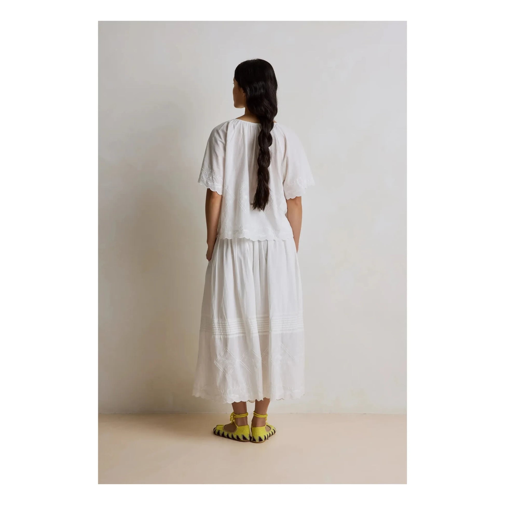 Hod - Karla Cotton embroidered skirt | White