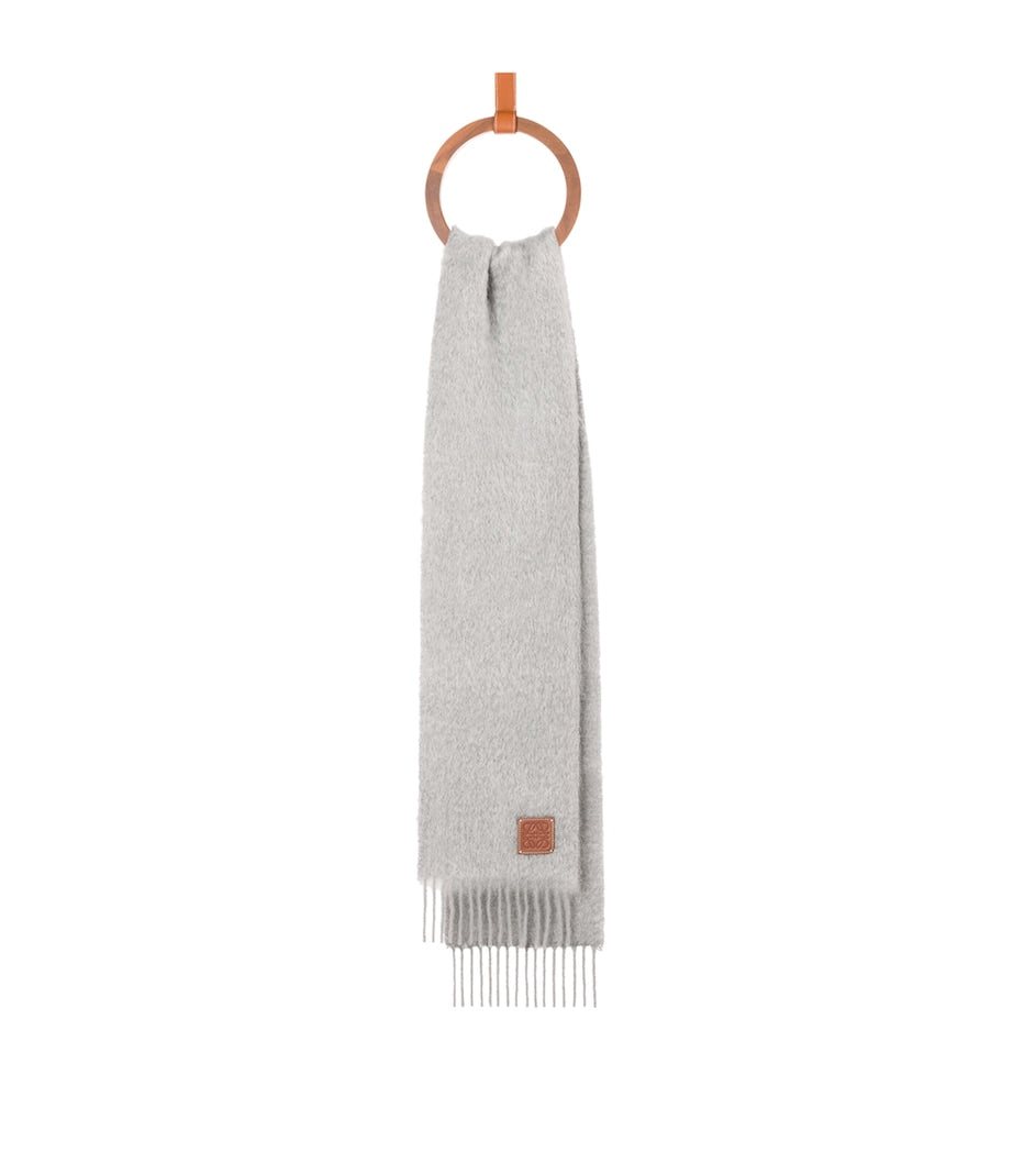 LOEWE Grey Wool-Mohair Logo Scarf