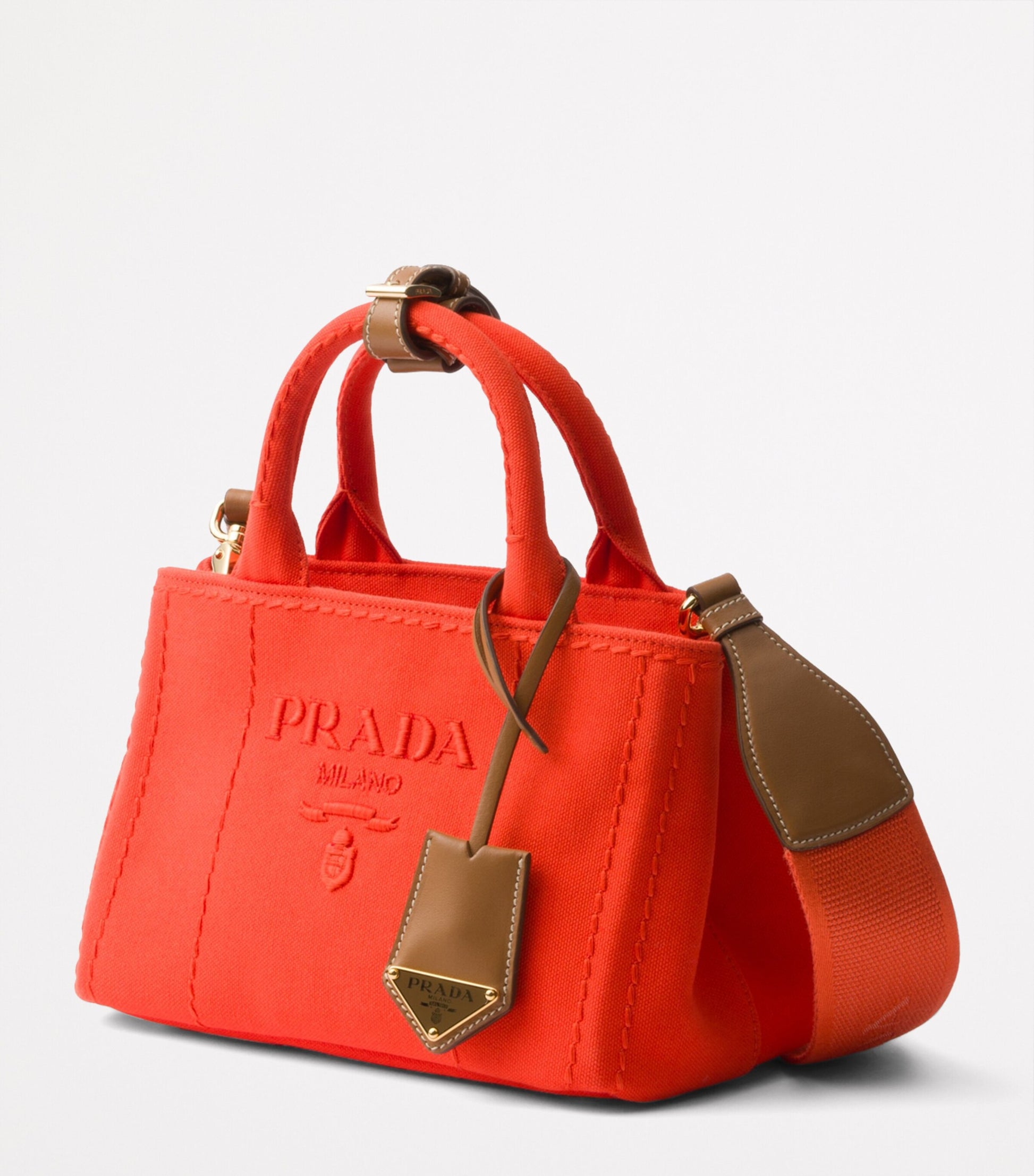 Prada Orange Mini Canvas Logo Top-Handle Bag