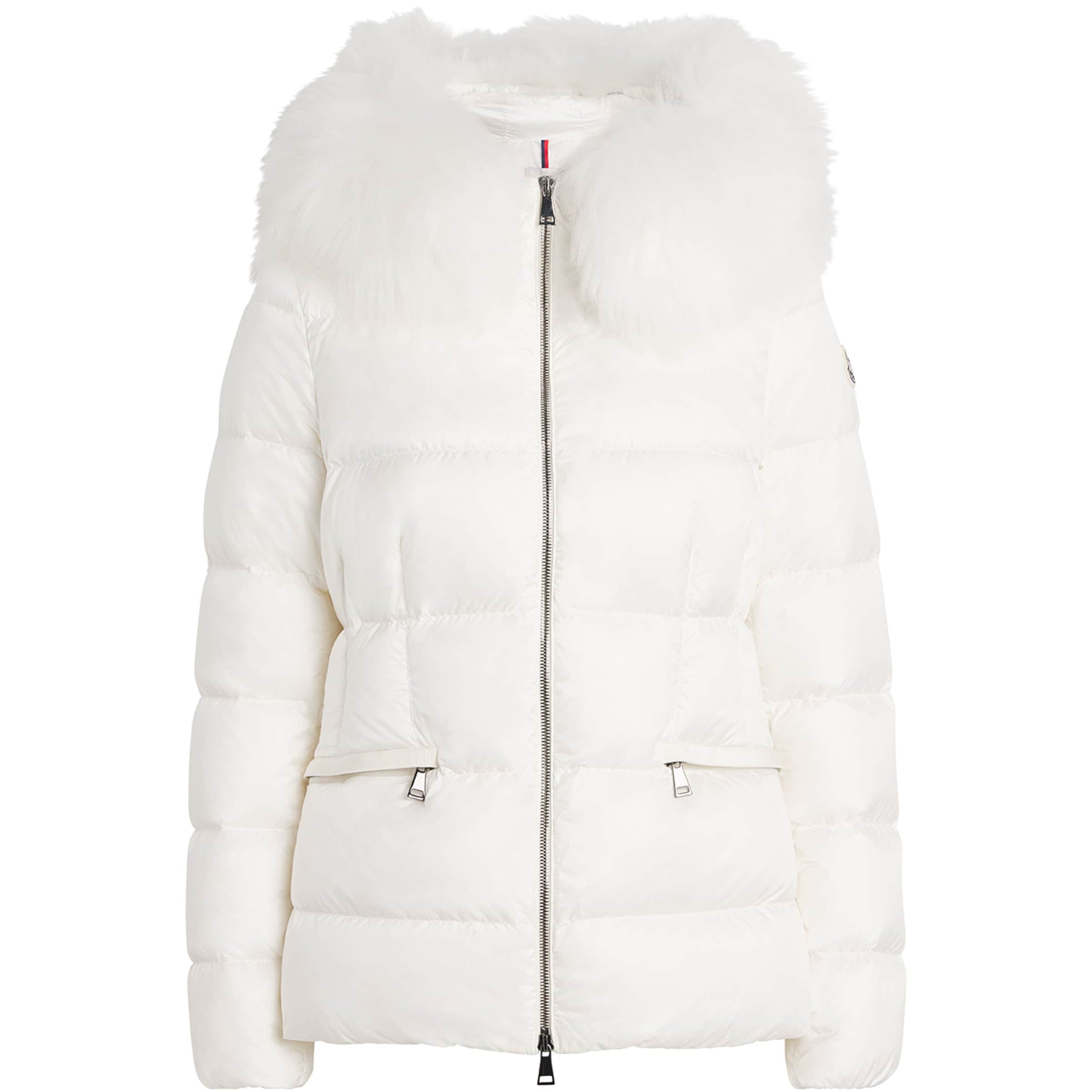 Moncler White Shearling-Trim Boed Puffer Jacket