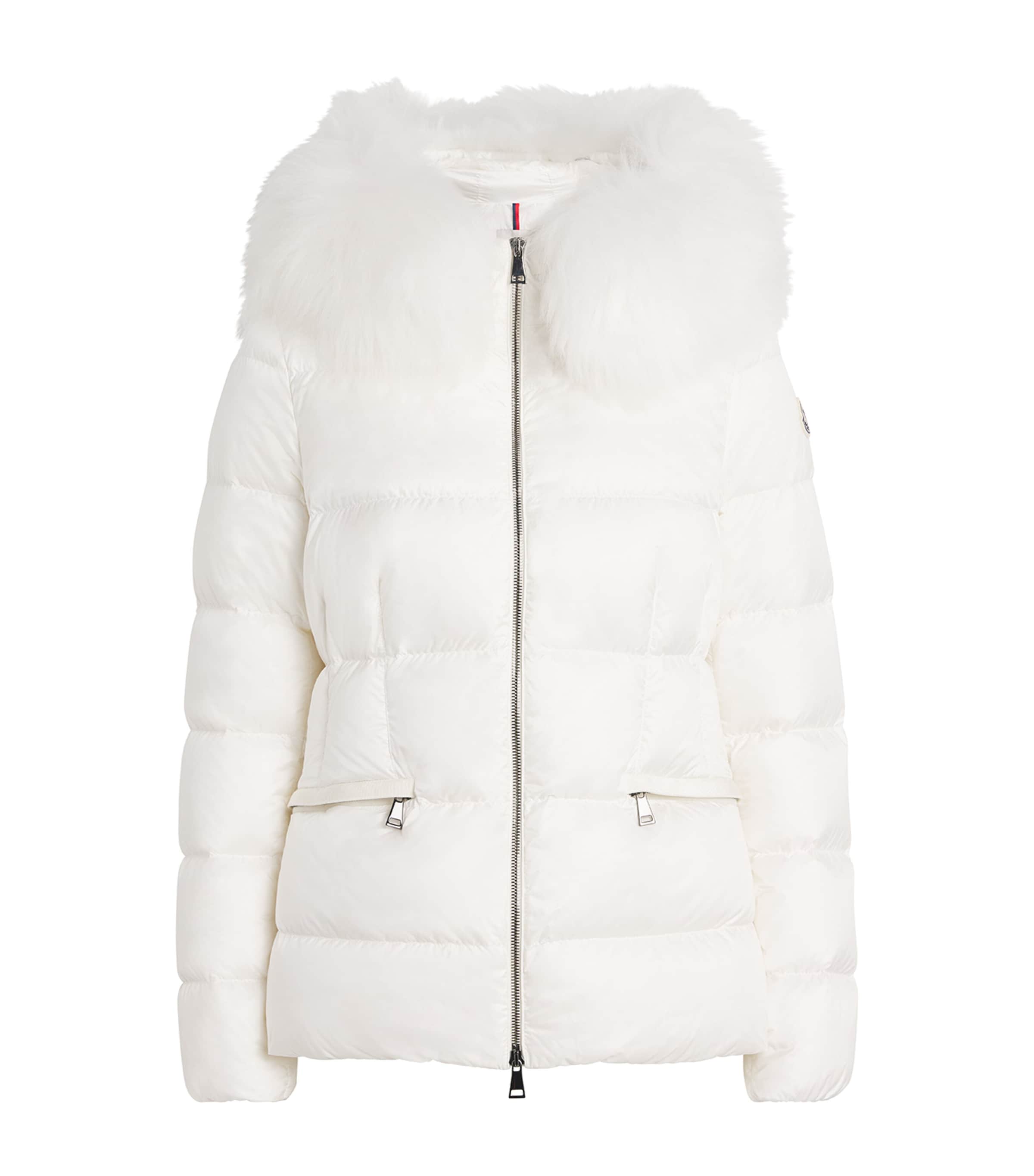 Moncler White Shearling-Trim Boed Puffer Jacket