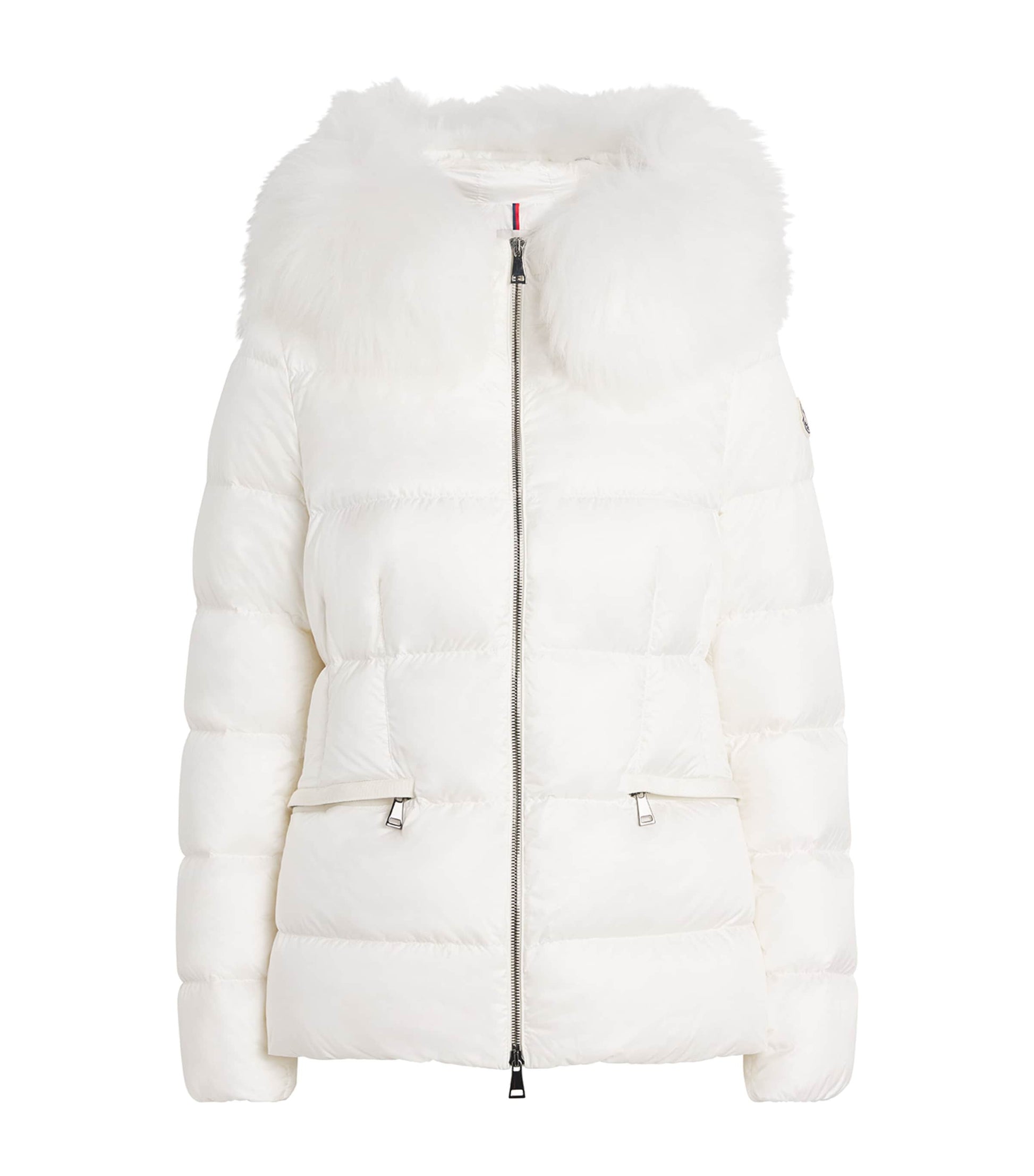 Moncler White Shearling-Trim Boed Puffer Jacket