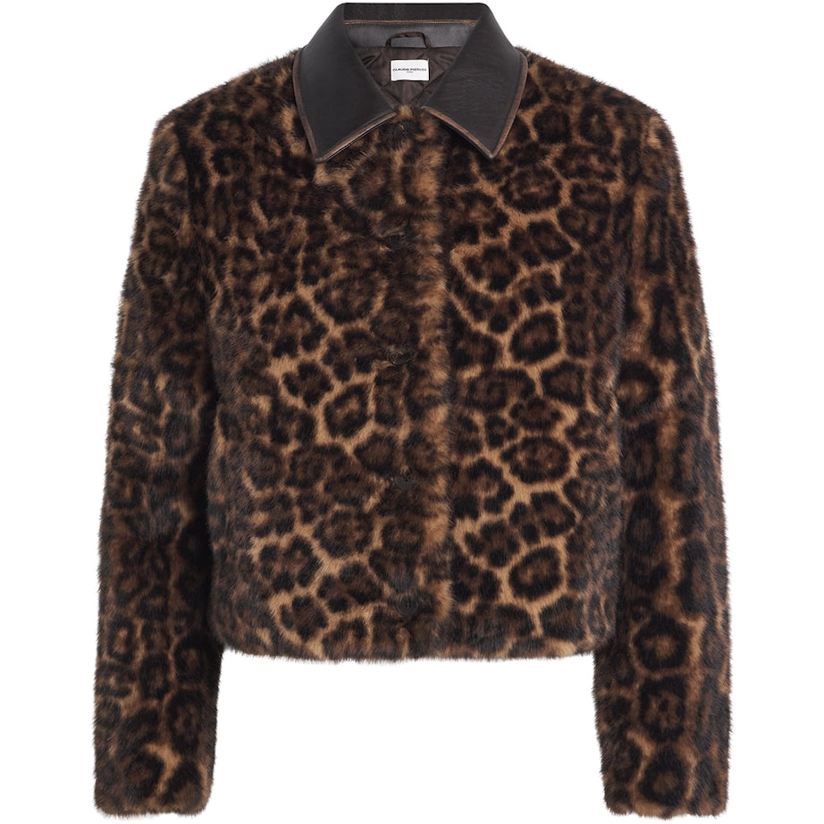 Claudie Pierlot Brown Faux Fur Leopard Bomber Jacket
