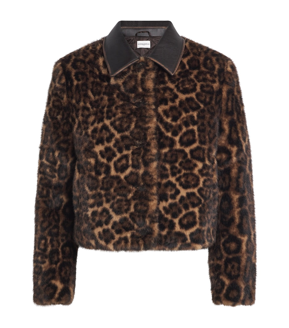 Claudie Pierlot Brown Faux Fur Leopard Bomber Jacket