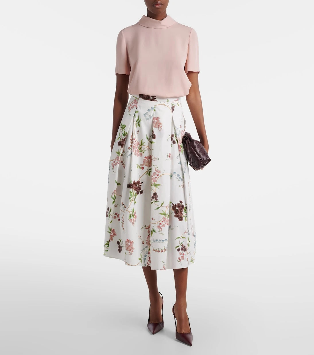 Erdem - Floral pleated cotton poplin midi skirt