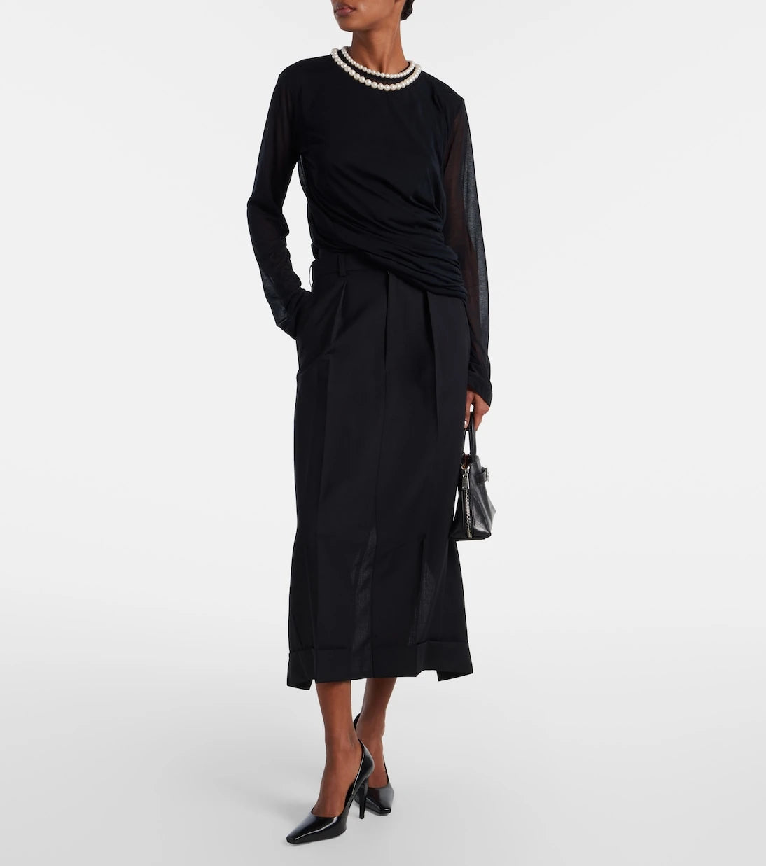 Junya Watanabe - Draped faux pearl-embellished cotton top
