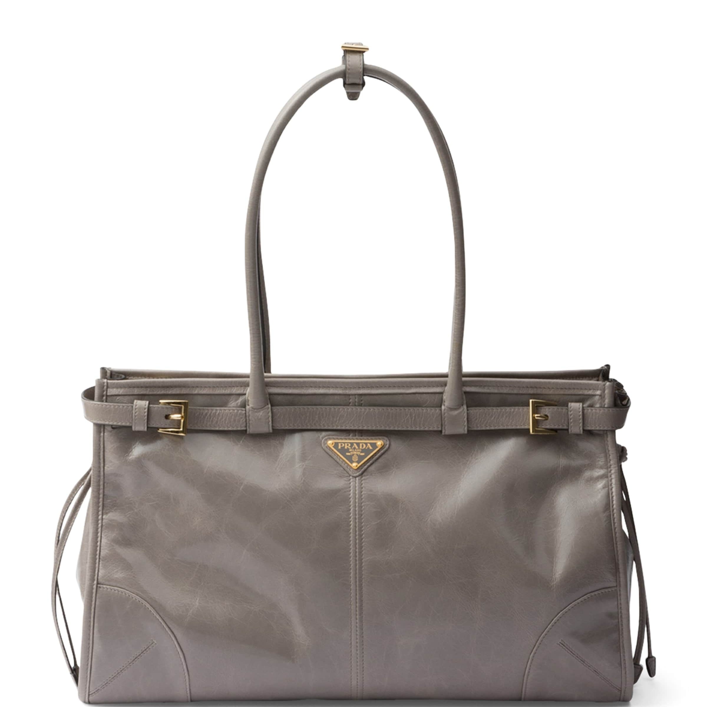 Prada Grey Large Leather Top-Handle Bag