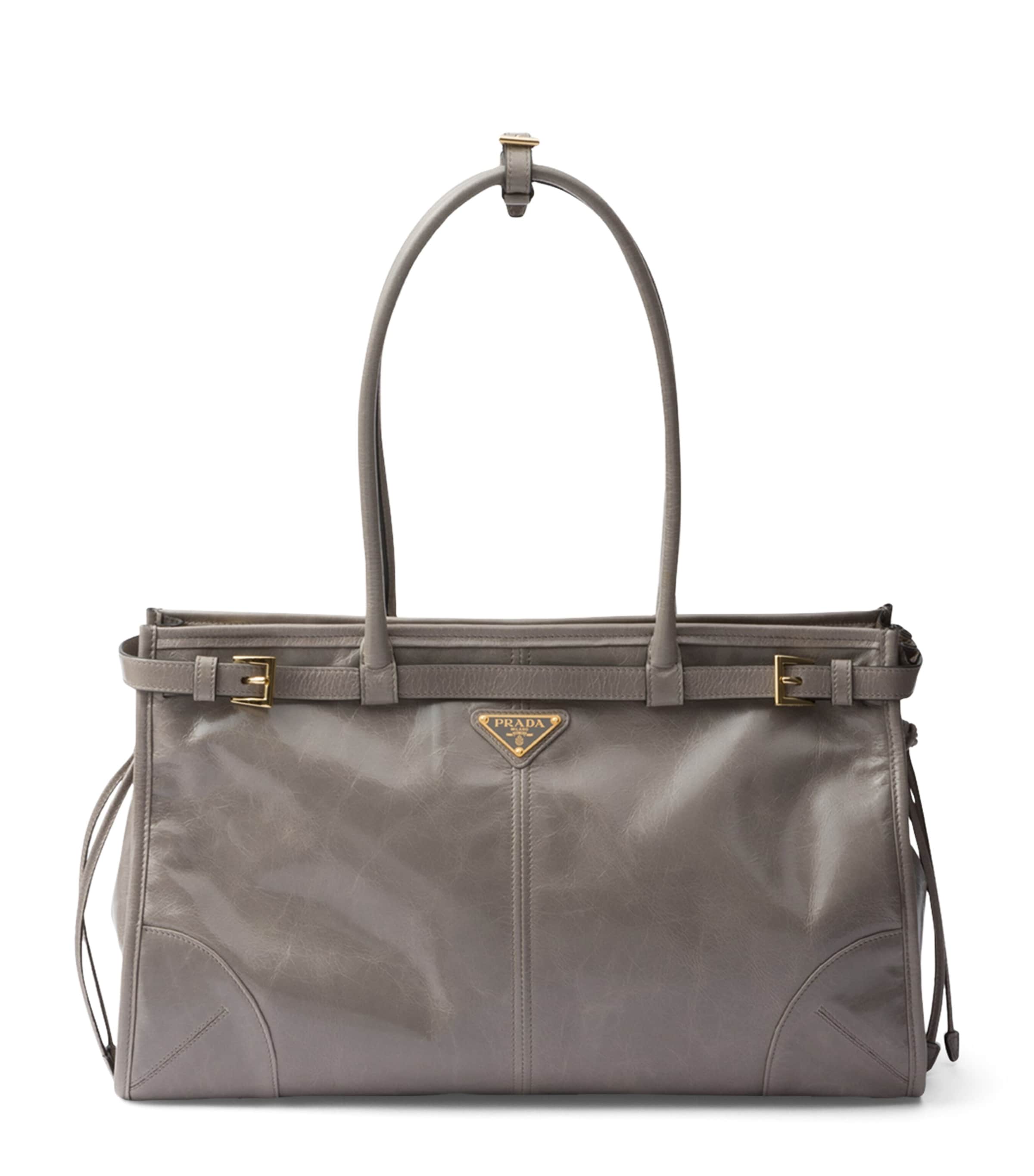 Prada Grey Large Leather Top-Handle Bag