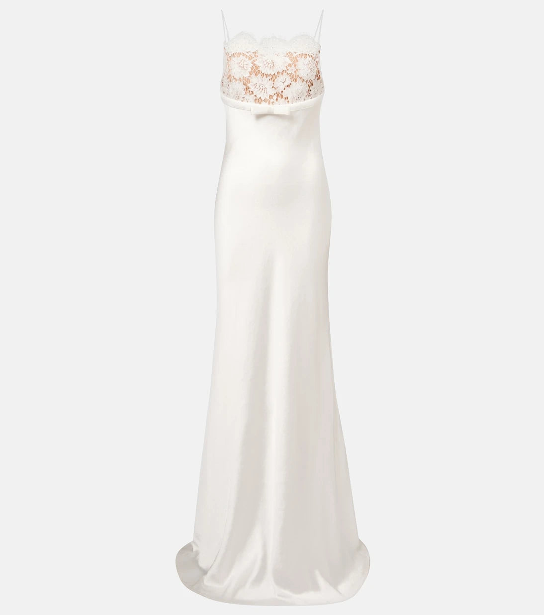 Self-Portrait - Lace-trimmed satin maxi dress