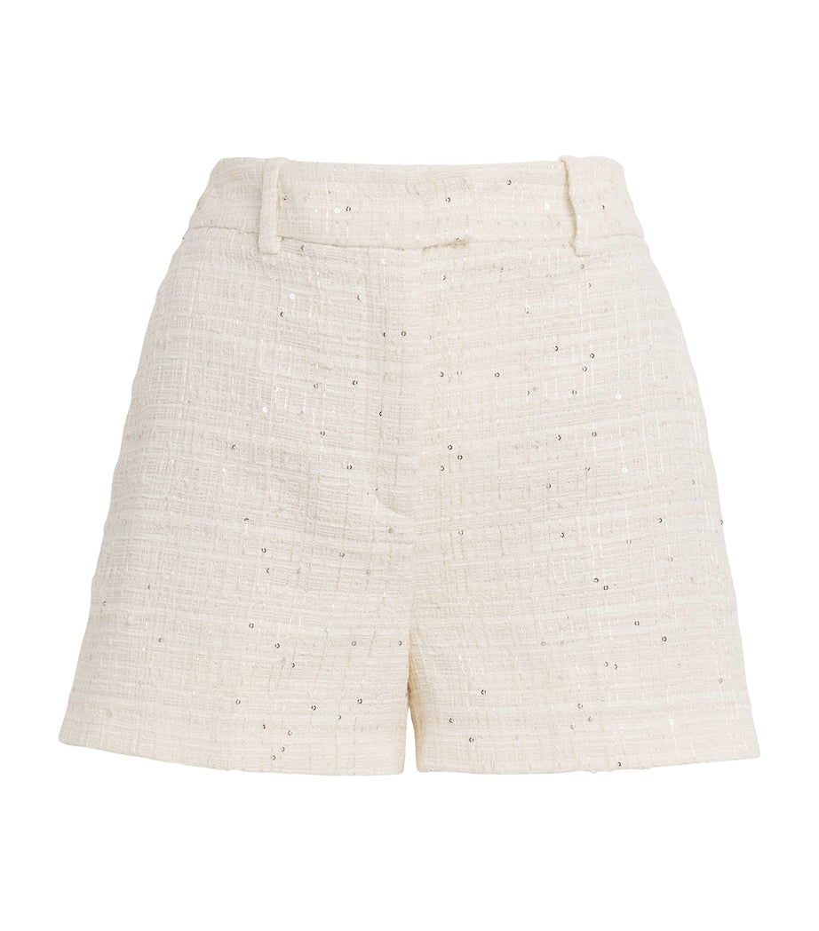 Eleventy White Tweed Sequinned Shorts