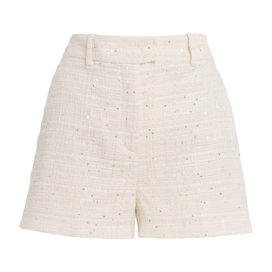 Eleventy White Tweed Sequinned Shorts