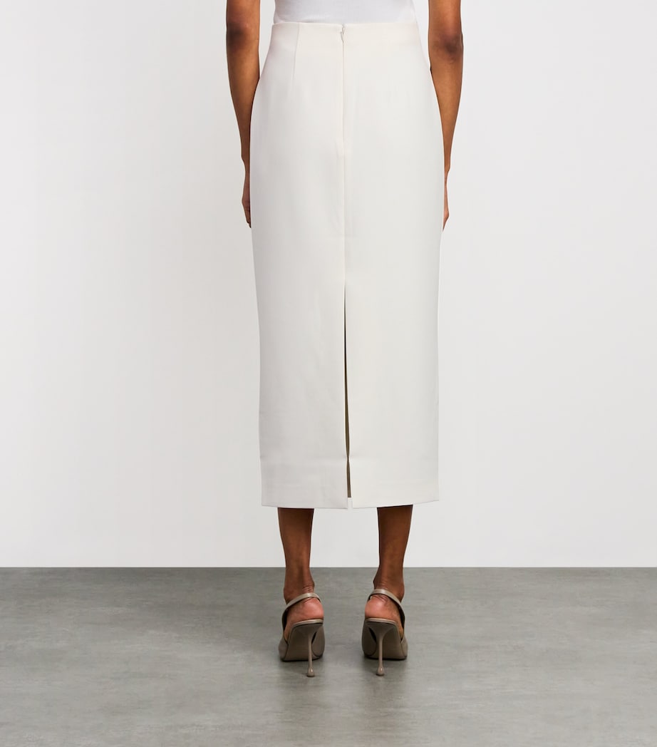 White Crepe Midi Pencil Skirt