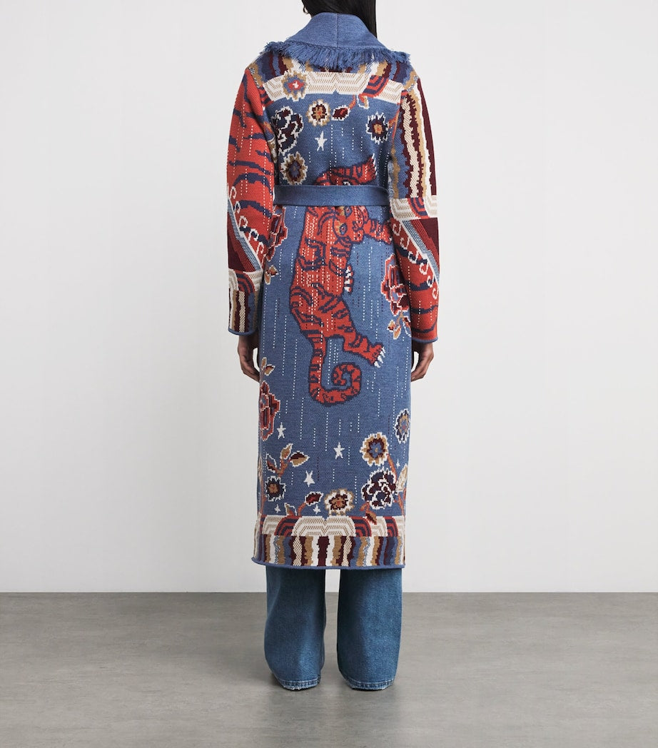 Navy Merino Wool Jacquard Mick Coat