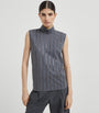 Brunello Cucinelli Grey Cotton Sequin-Stripe Sleeveless Top