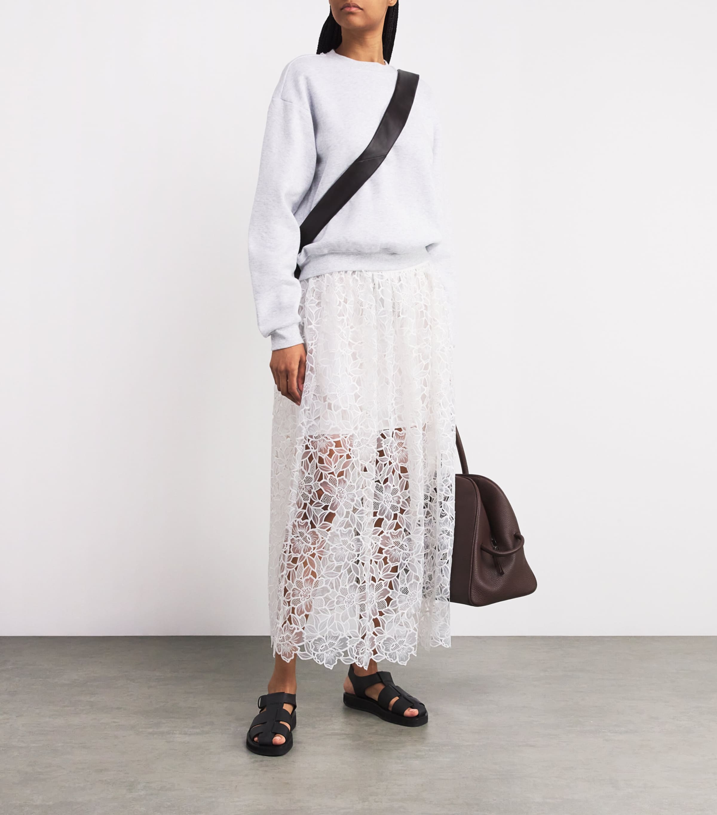 White Cotton Crochet Maxi Skirt