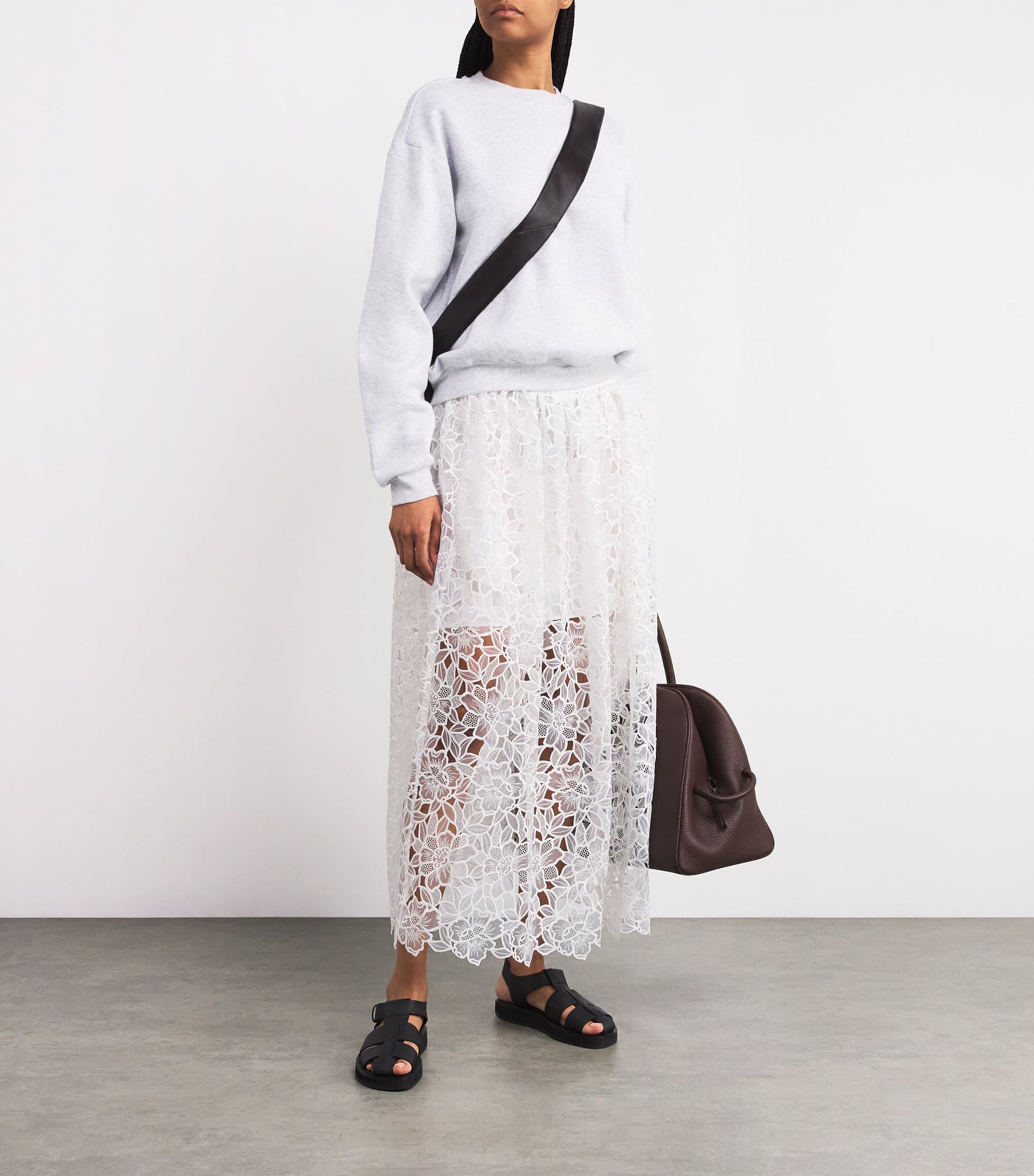 White Cotton Crochet Maxi Skirt