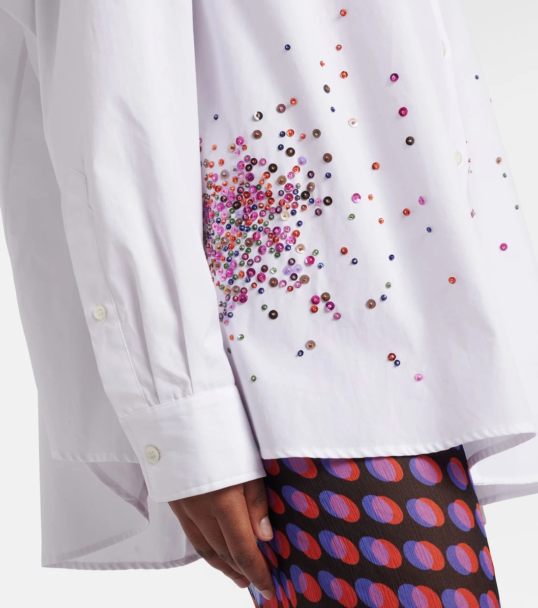 Dries Van Noten - قميص قطني فضفاض مطرز بالترتر