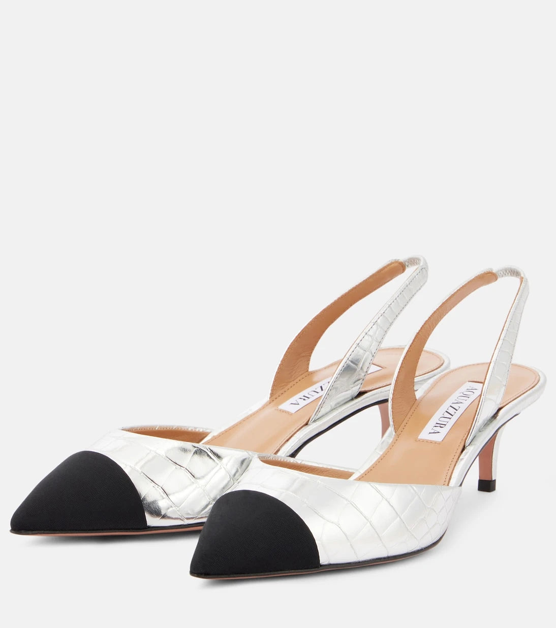 Aquazzura - Milanese metallic leather slingback pumps