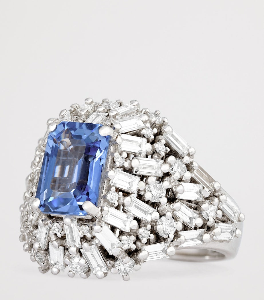 White Gold, Diamond and Sapphire Lion's Mane One Of A Kind Ring (Size 6.75)