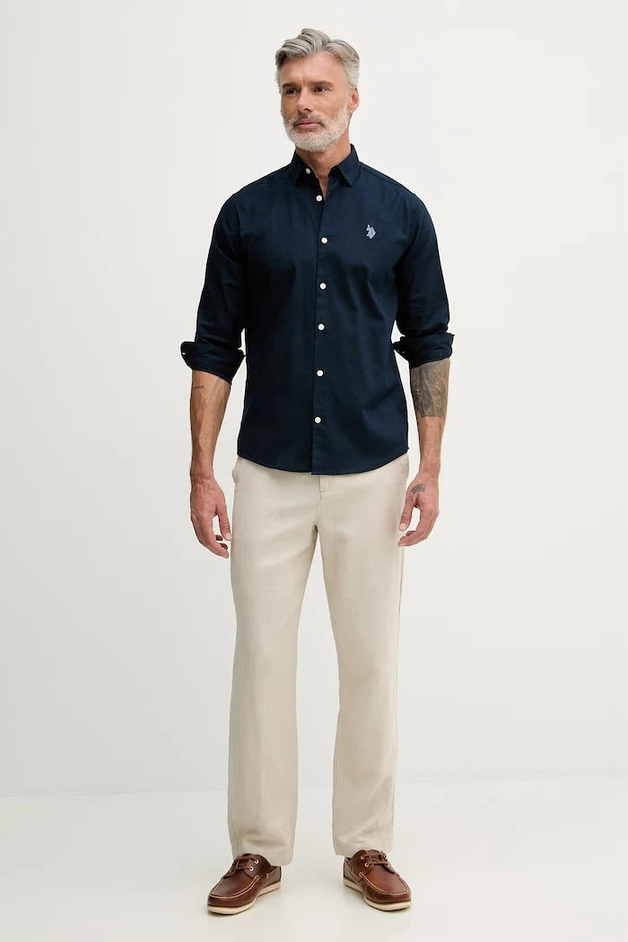 U.S. Polo Assn. риза мъжка с памук LINEN BLEND LS