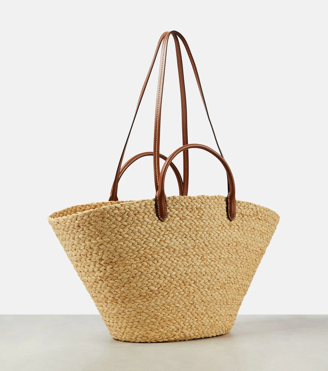 Prada - Logo leather-trimmed raffia basket bag