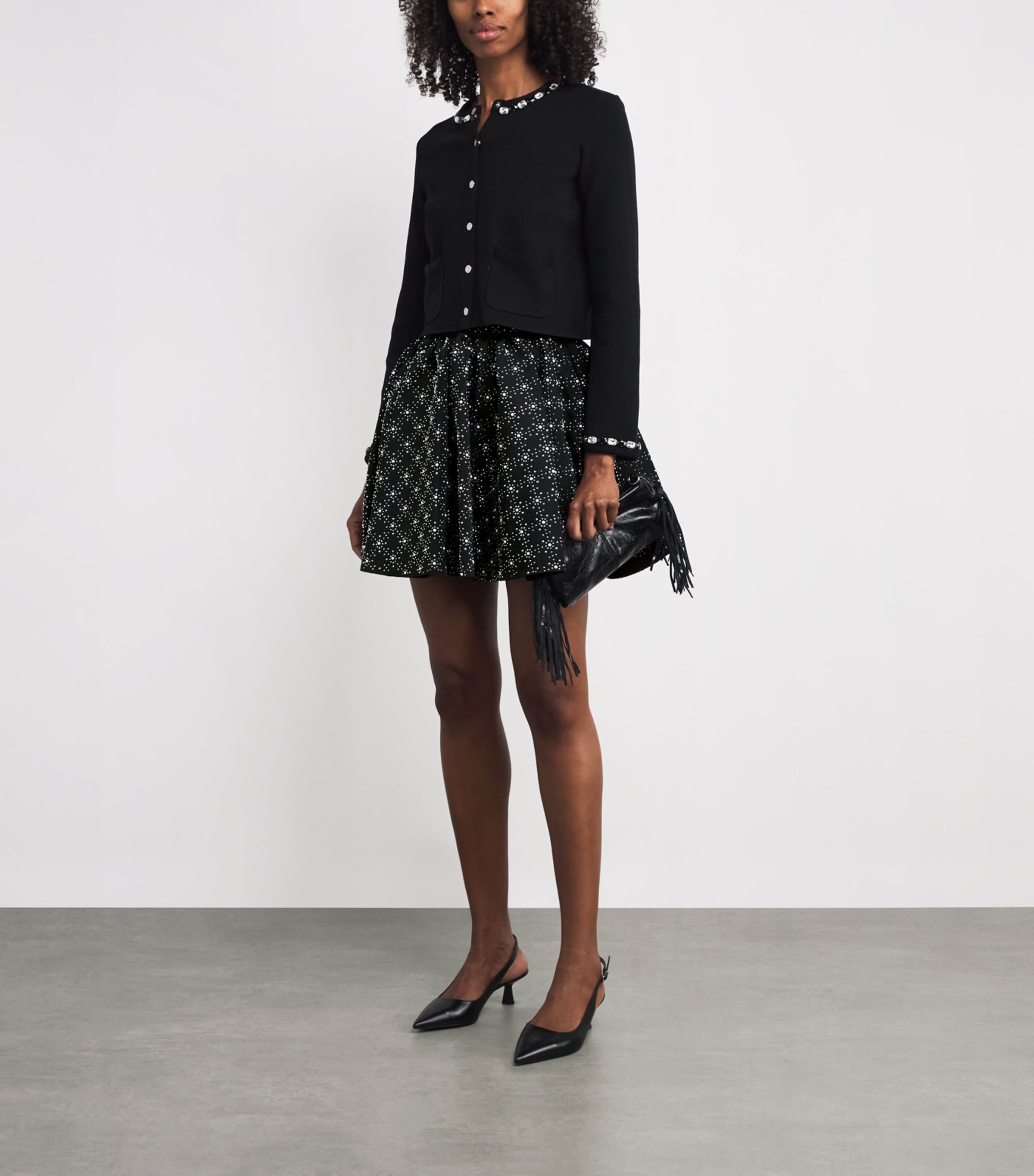 Maje Black Embellished Mini Skater Skirt