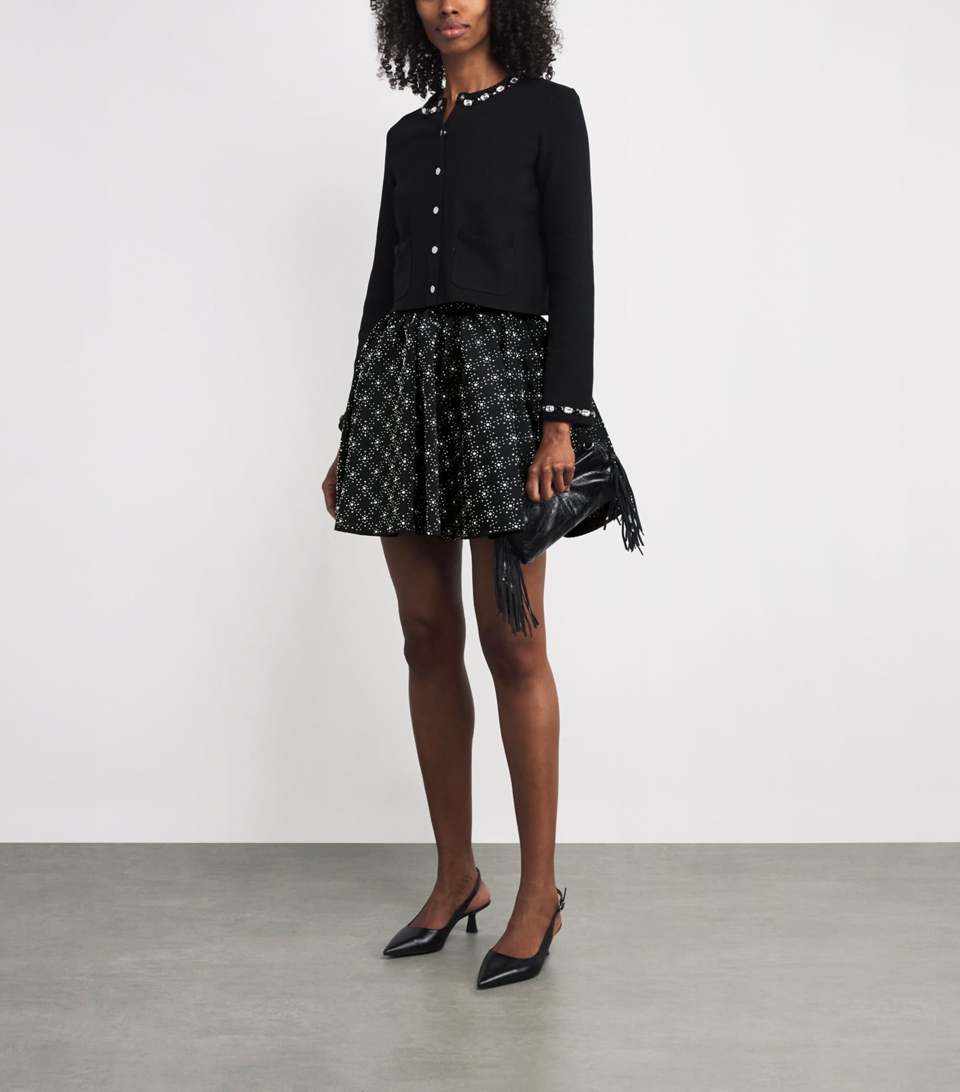 Maje Black Embellished Mini Skater Skirt