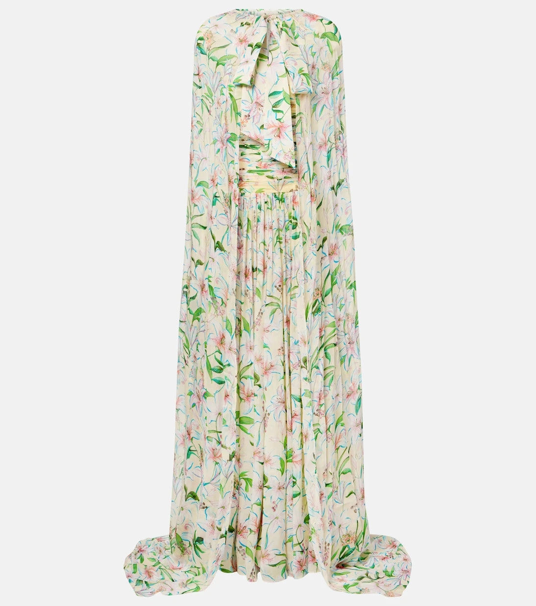 Là Fuori - Draped floral caped gown