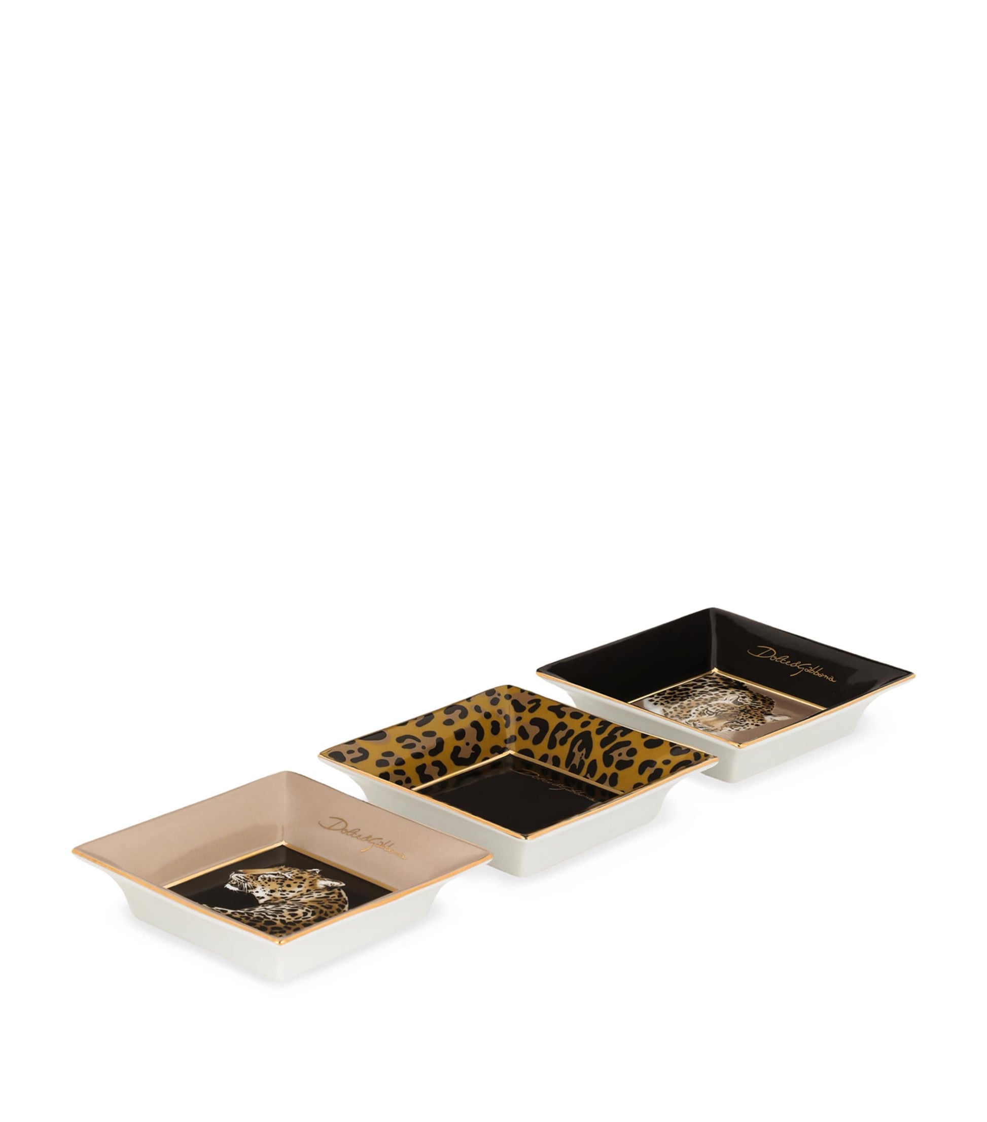 Set of 3 Porcelain Leopard Decorative Square Plates (10cm)