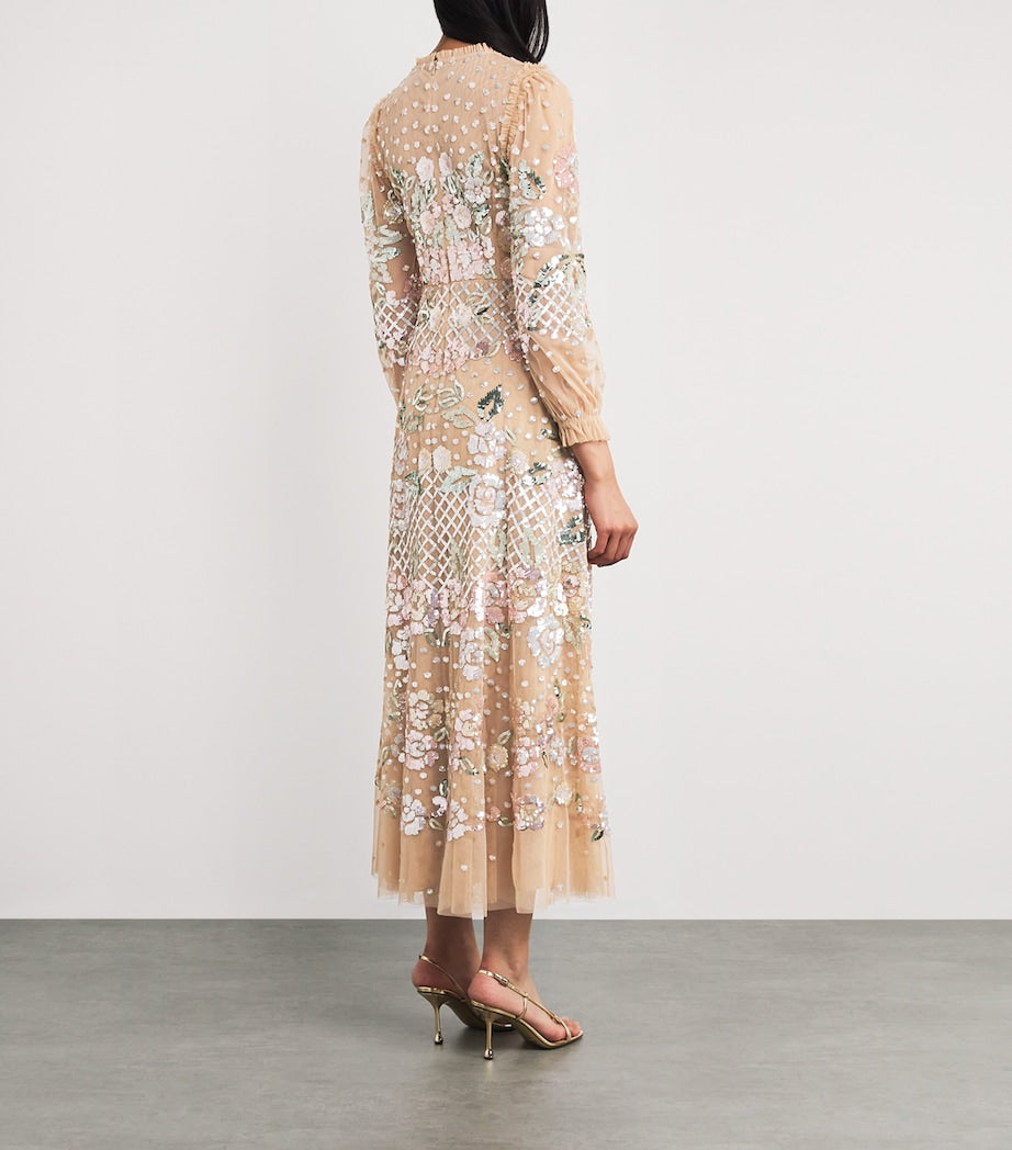 Needle & Thread Beige Embellished Rosalie Maxi Dress