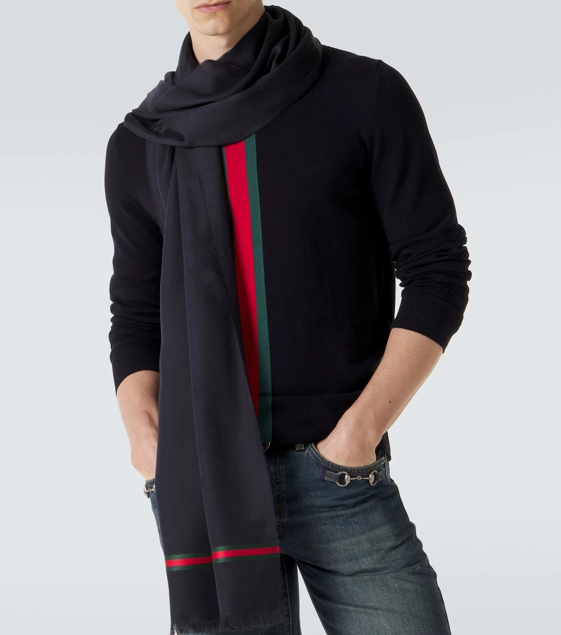 Gucci - Web Stripe wool and silk scarf