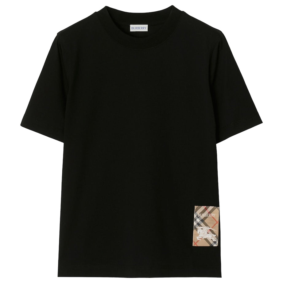 Burberry Black Cotton Check Label T-Shirt