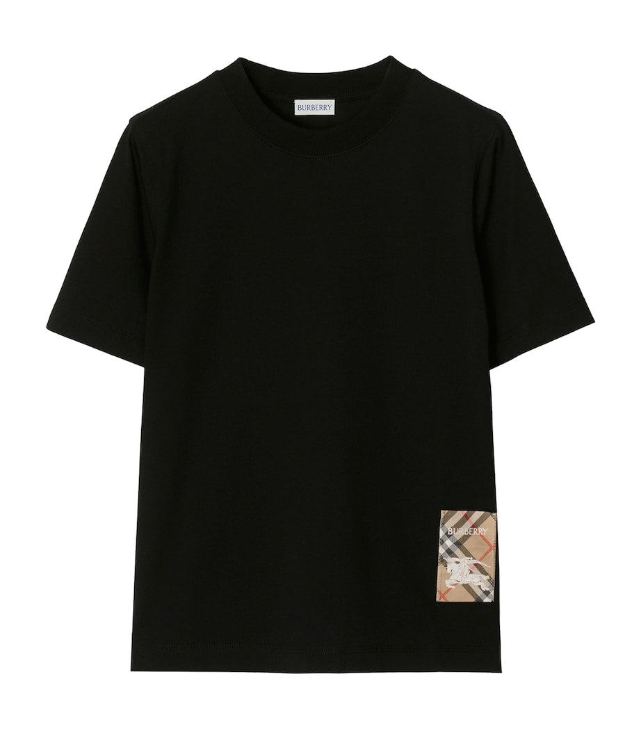 Burberry Black Cotton Check Label T-Shirt