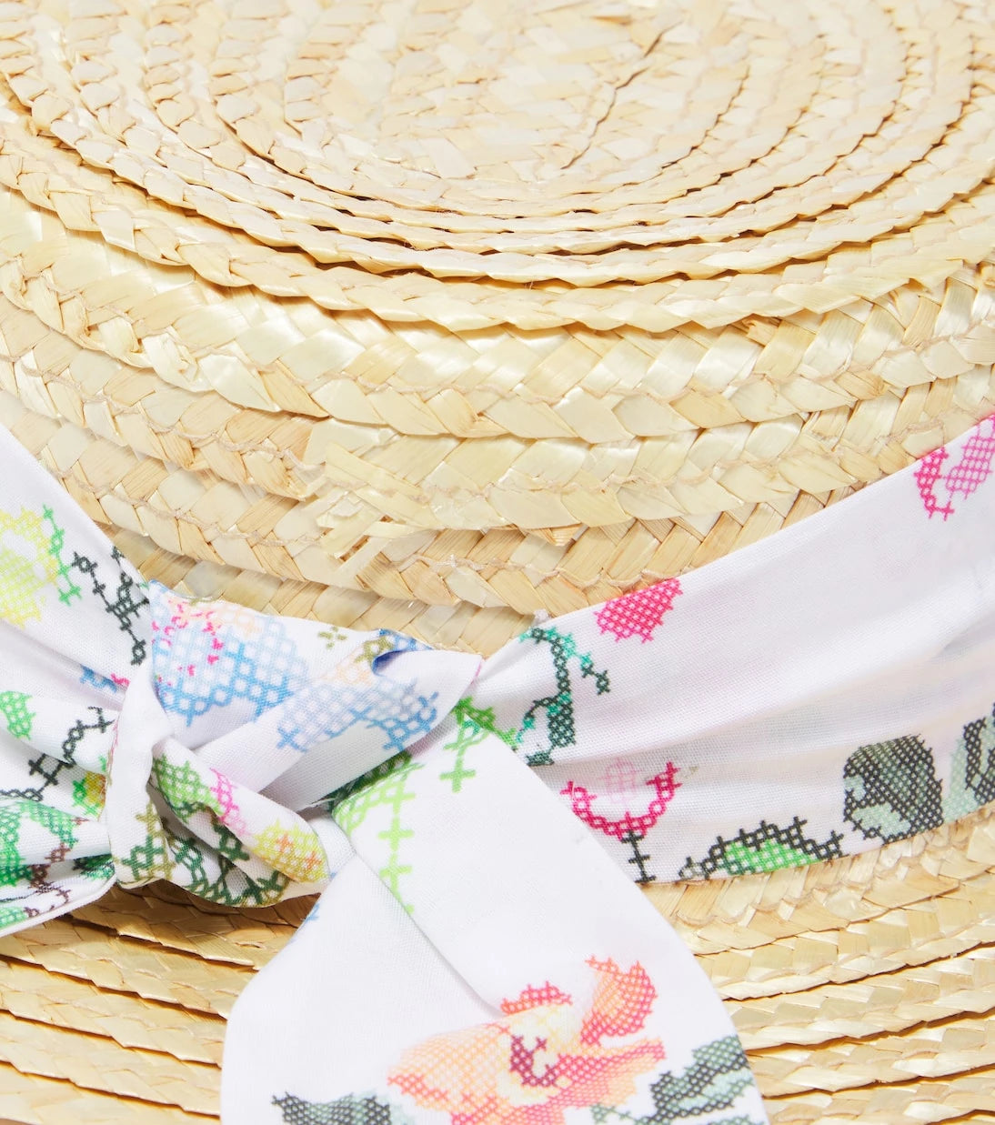Patachou - Floral cotton-trimmed straw sun hat