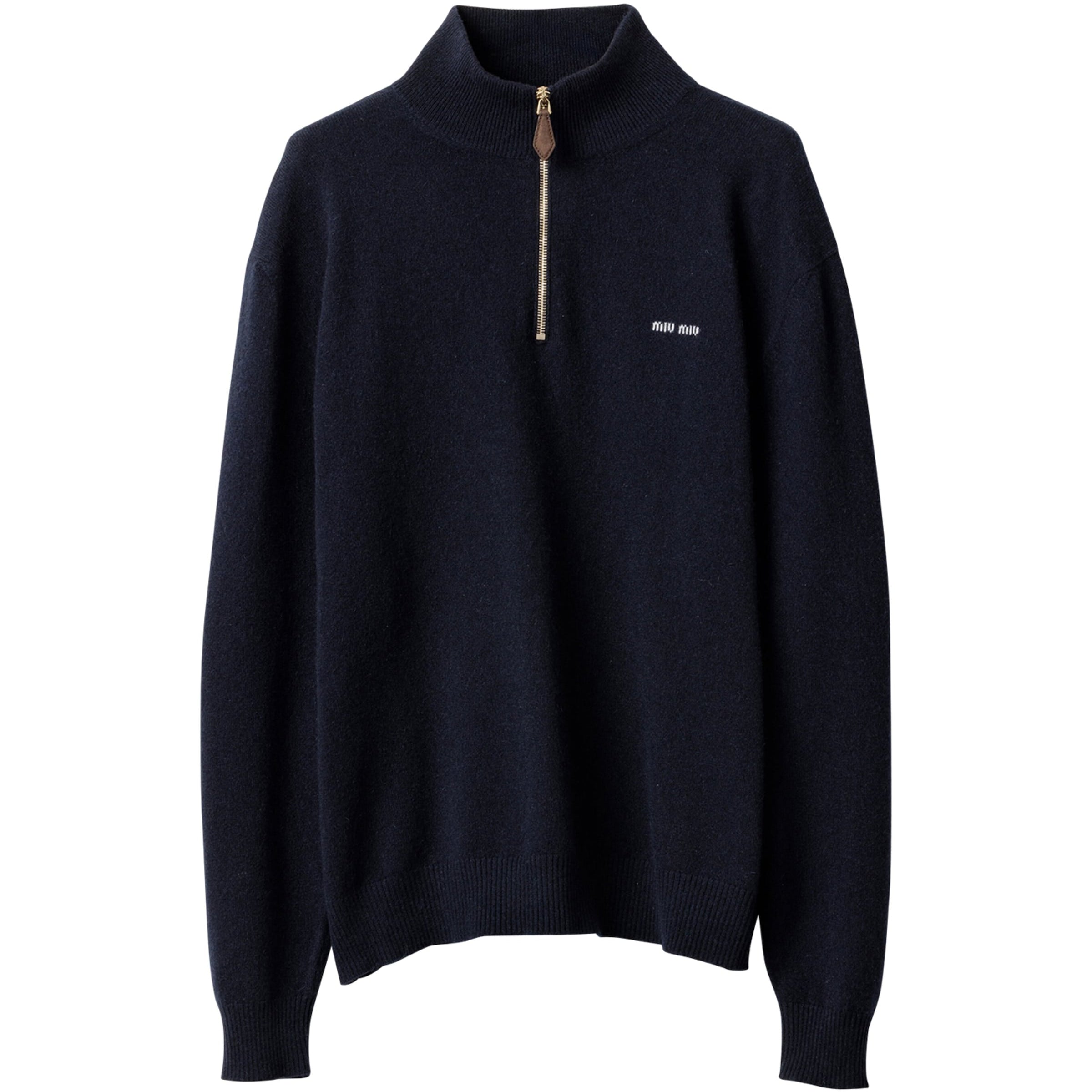 Blue Cashmere Half Zip Sweater