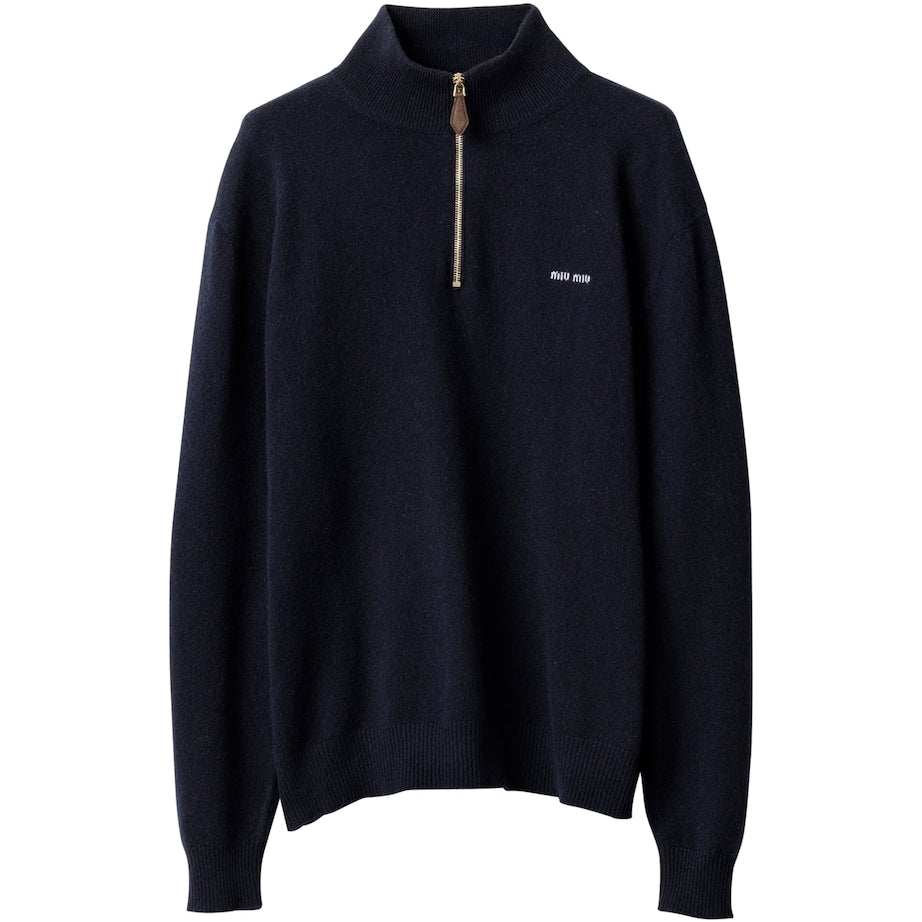 Blue Cashmere Half Zip Sweater