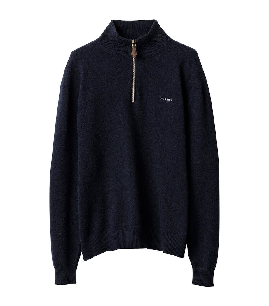 Blue Cashmere Half Zip Sweater