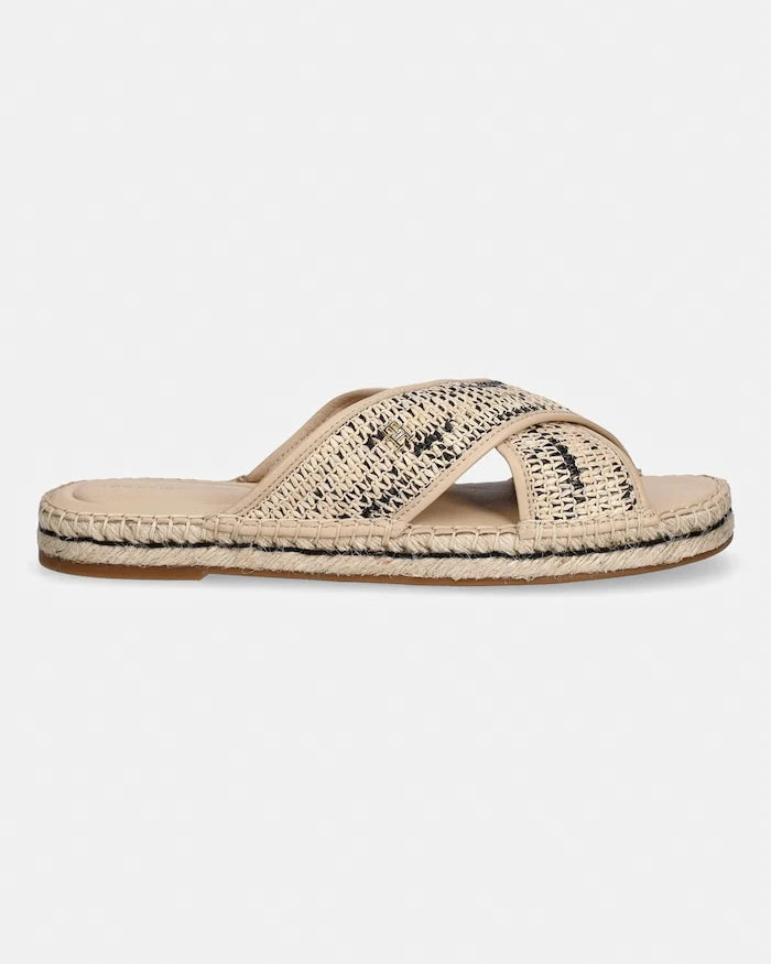 Tommy Hilfiger kadın espadril mule sandal rafya