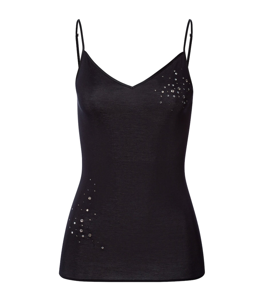 Hanro Black Embellished Cotton Seamless Camisole
