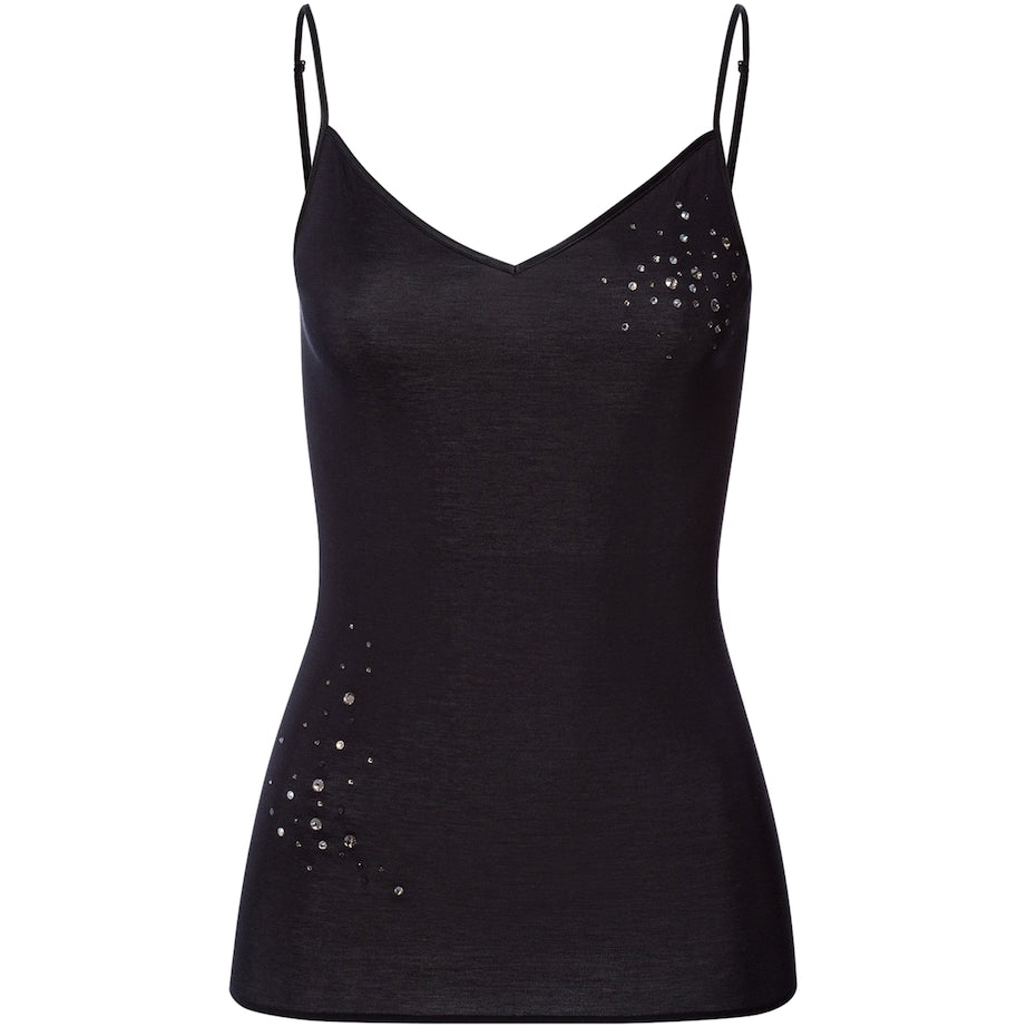 Hanro Black Embellished Cotton Seamless Camisole