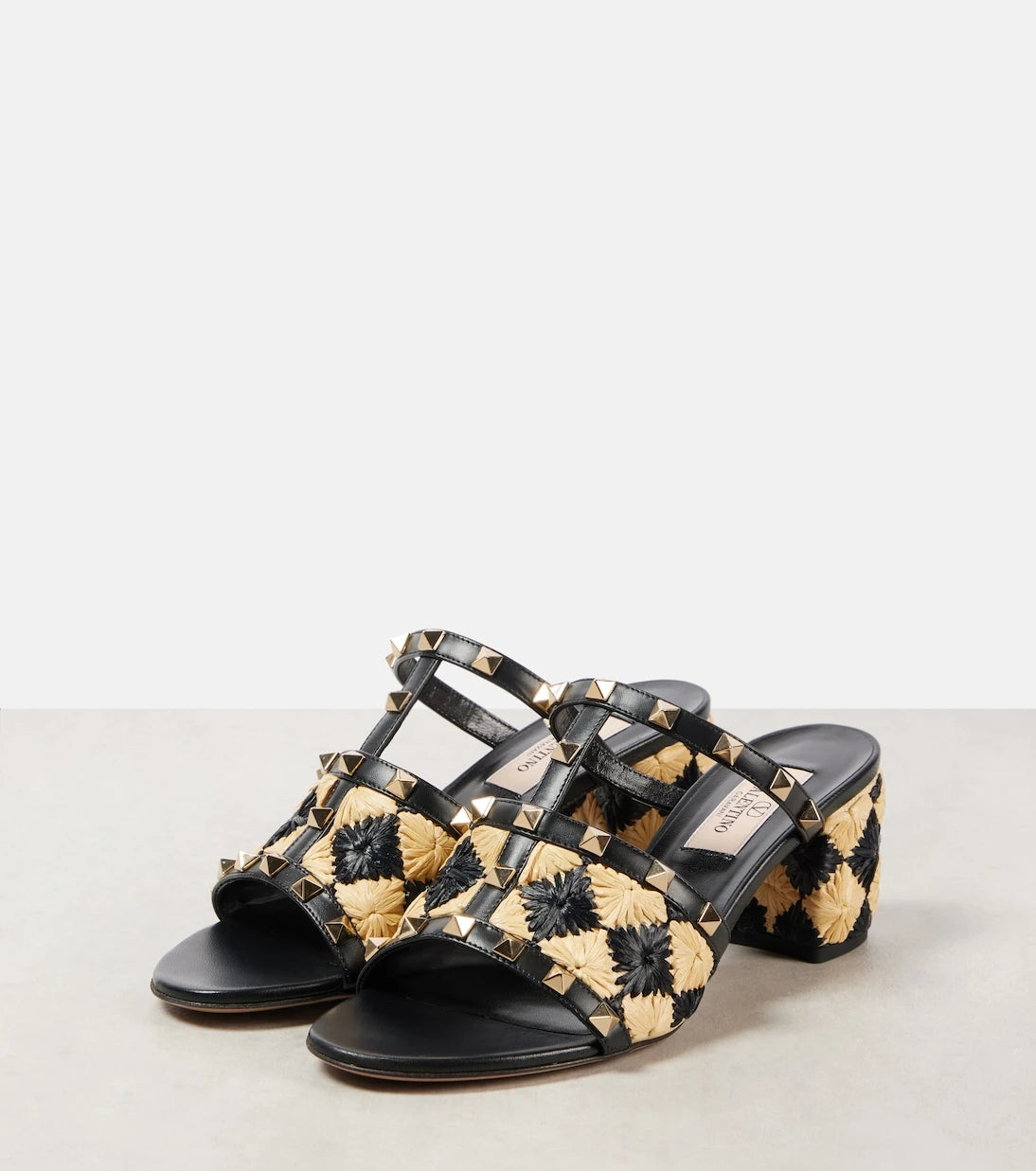 Valentino Garavani - Rockstud 60 raffia-effect mules