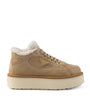 Prada Neutral Suede Shearling Platform Sneakers