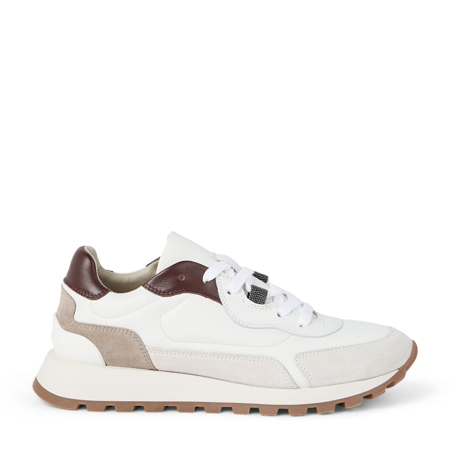 Brunello Cucinelli White Calfskin Monili-Detail Sneakers
