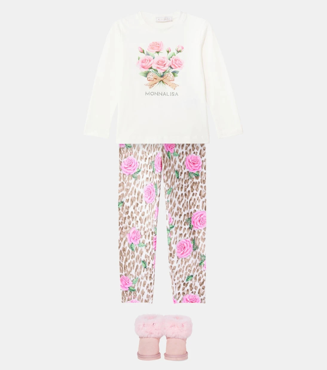 Monnalisa - Logo floral cotton-blend jersey top